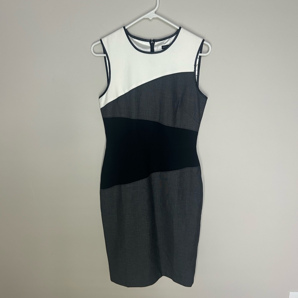White House Black Market Black and Gray Midi Dress